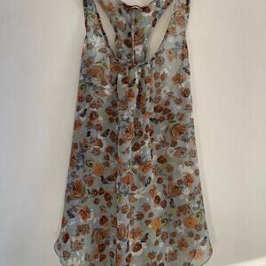 Isle by Melis kozan floral tank top blouse racerback sheer blue orange small
